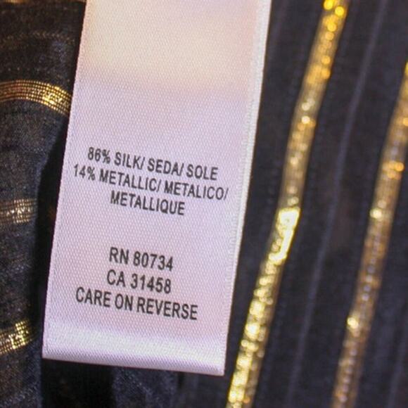 BCBGmaxazaria  Silk Blouse Short Sleeve Black Gold Striped V Neck M - Picture 5 of 5